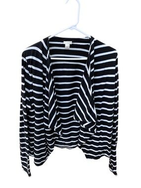J. Crew Black White Striped Open Cardigan Flowy Long Sleeves Capsule Minimal